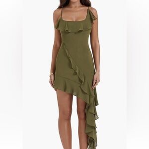 House of CB Olive Asymmetrical Dress